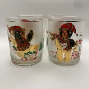 Vtg Culver Frosted Yule Bear Old Fashioned Glass Set of 4 22K Gold USA‎